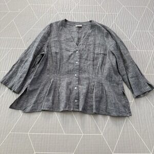 Poetry Blouse Pleated Peplum Button Up US 18 Linen Blend Cottagecore Gray